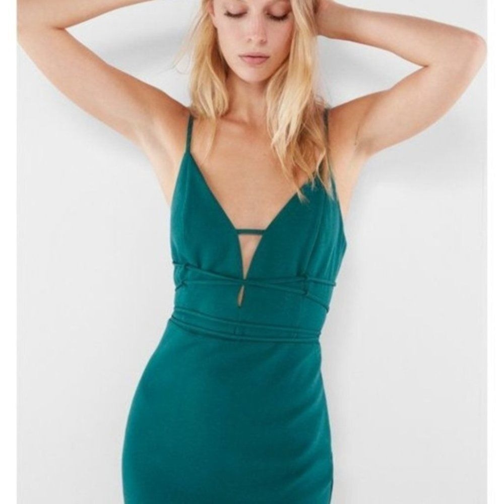 Lace-Up Back Mini Sheath Cocktail Dress Green 2